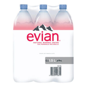 Evian Natural Mineral Water, 1.5L (Pack of 6)